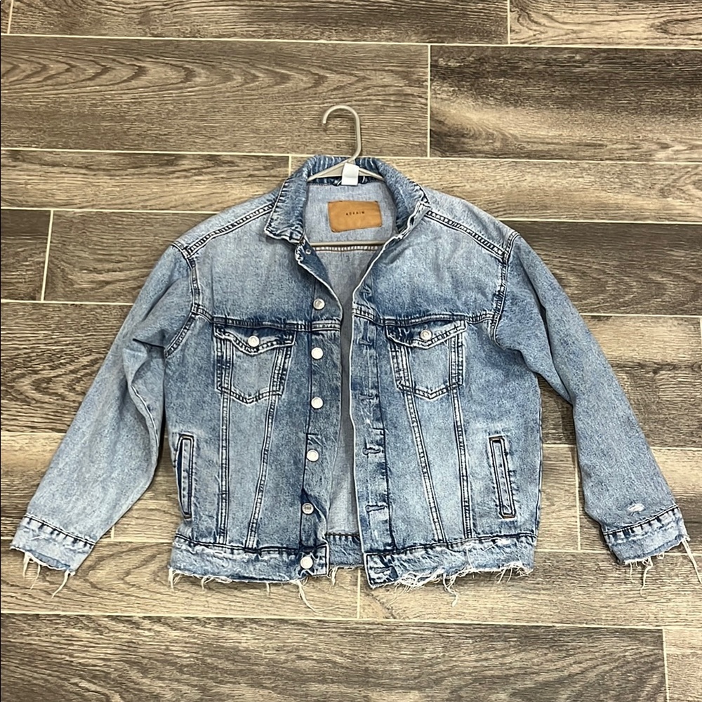 Denim Jacket with Frayed Hem